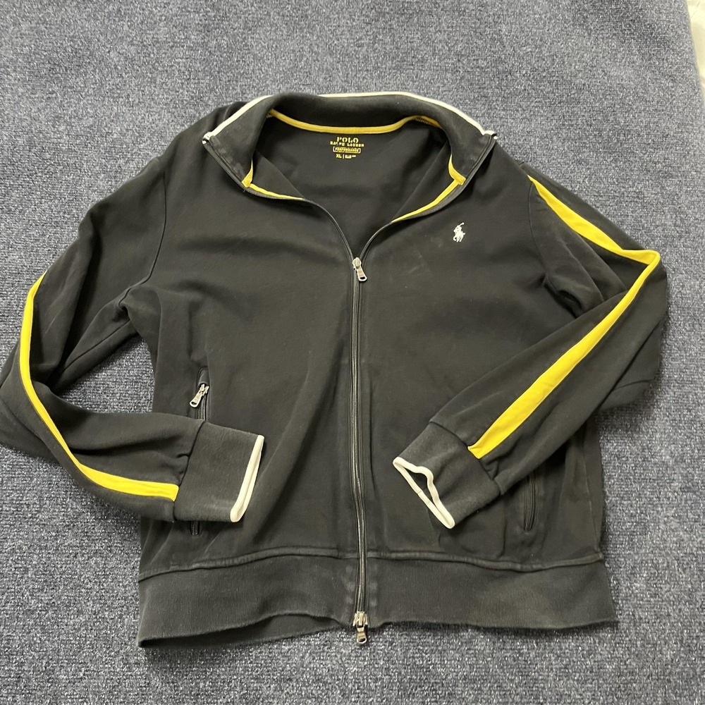 Polo Ralph Lauren Jacket Mens XL Black Performance Track Full Zip Yellow